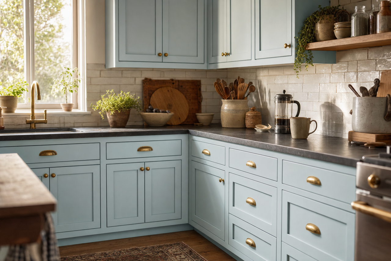 Watercolor by Benjamin Moore on cabinets