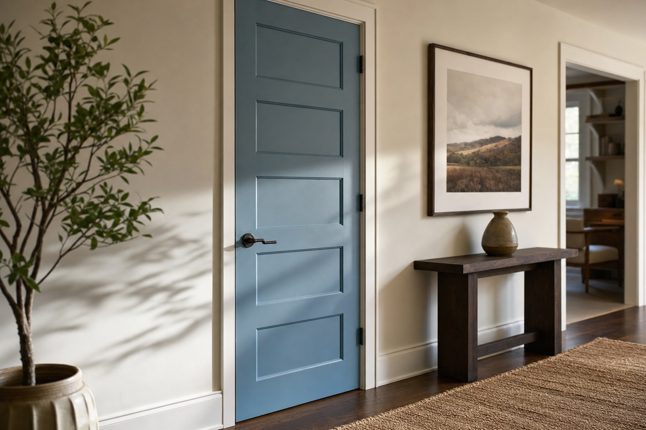 Blue by Benjamin Moore on interior-doors