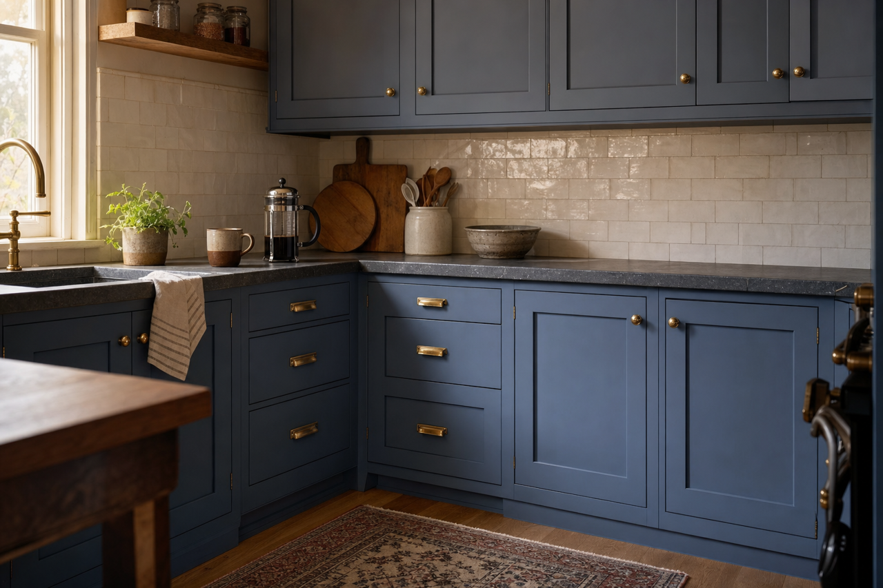 Blue by Benjamin Moore on cabinets