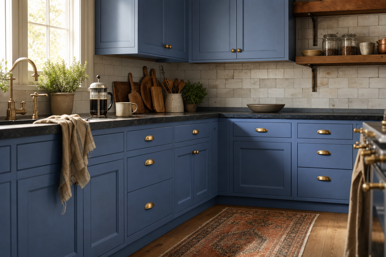 Blue by Benjamin Moore on cabinets