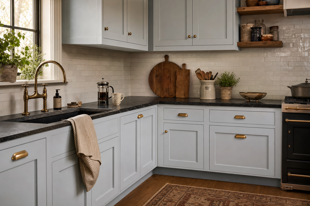 Violet by Benjamin Moore on cabinets