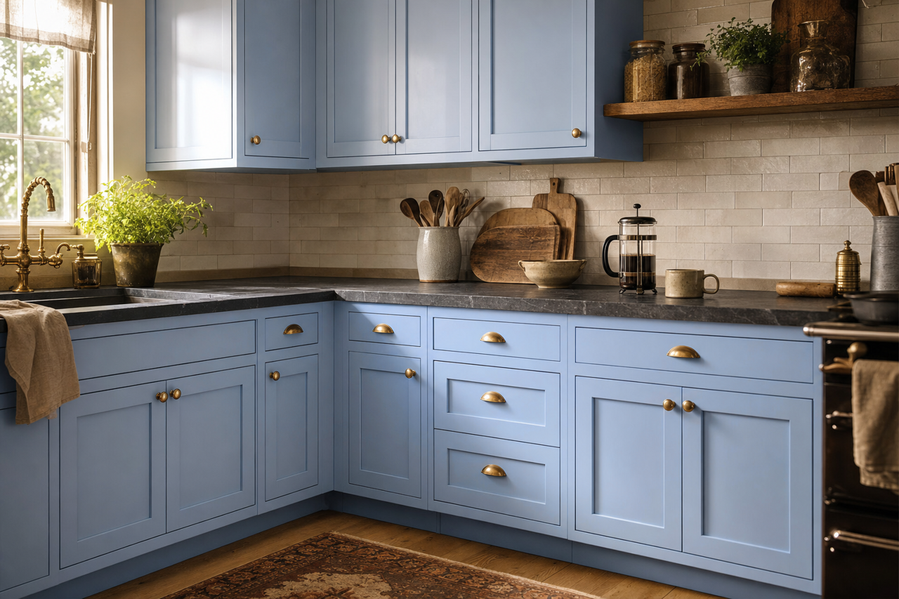 Cascade by Benjamin Moore on cabinets