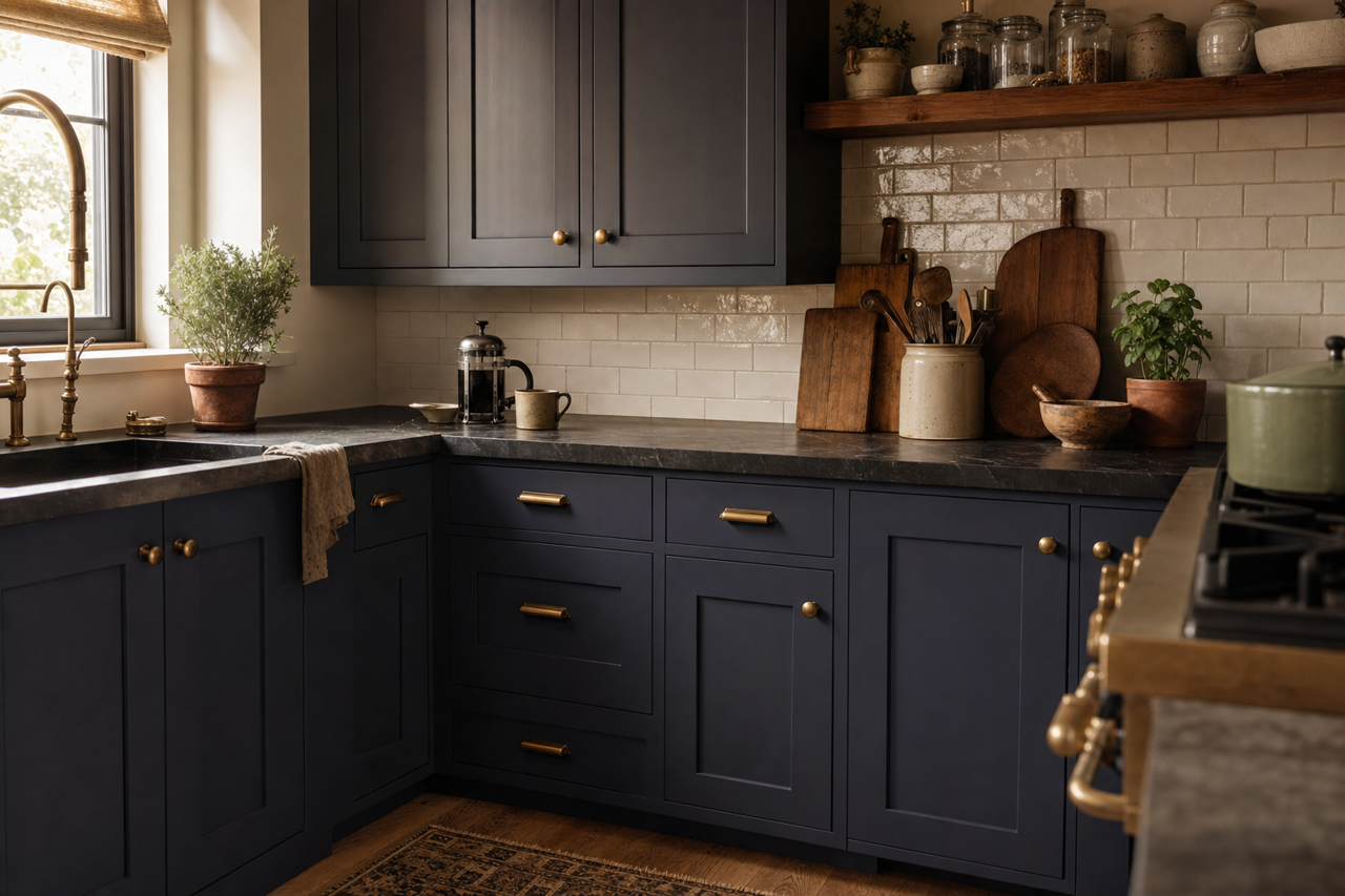 Blackberry by Benjamin Moore on cabinets