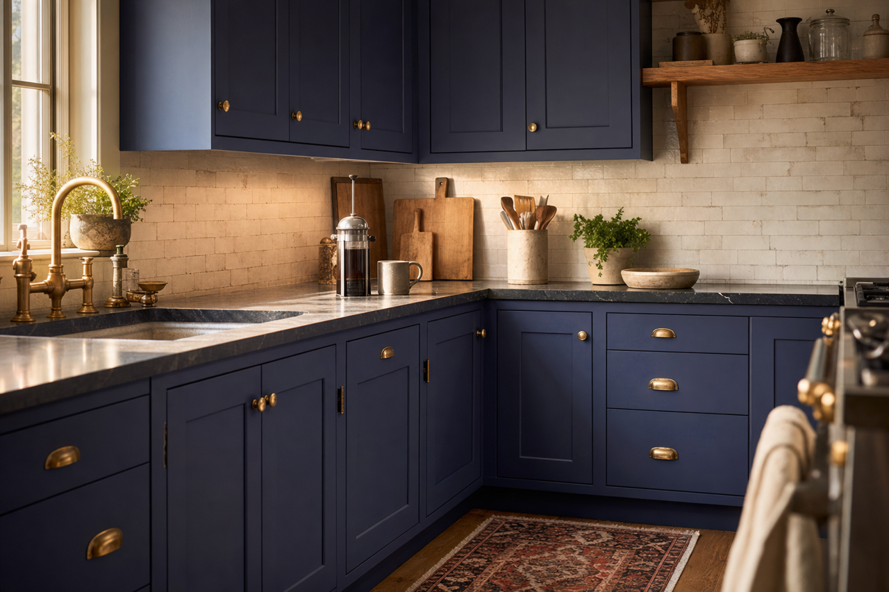 Blue by Benjamin Moore on cabinets