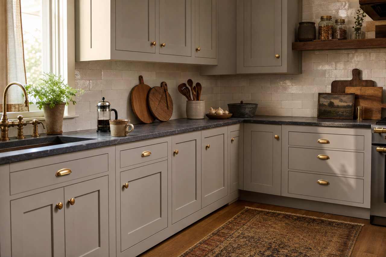 Soho by Benjamin Moore on cabinets