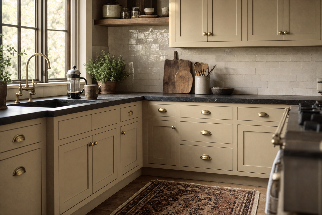 Shiitake by Benjamin Moore on cabinets
