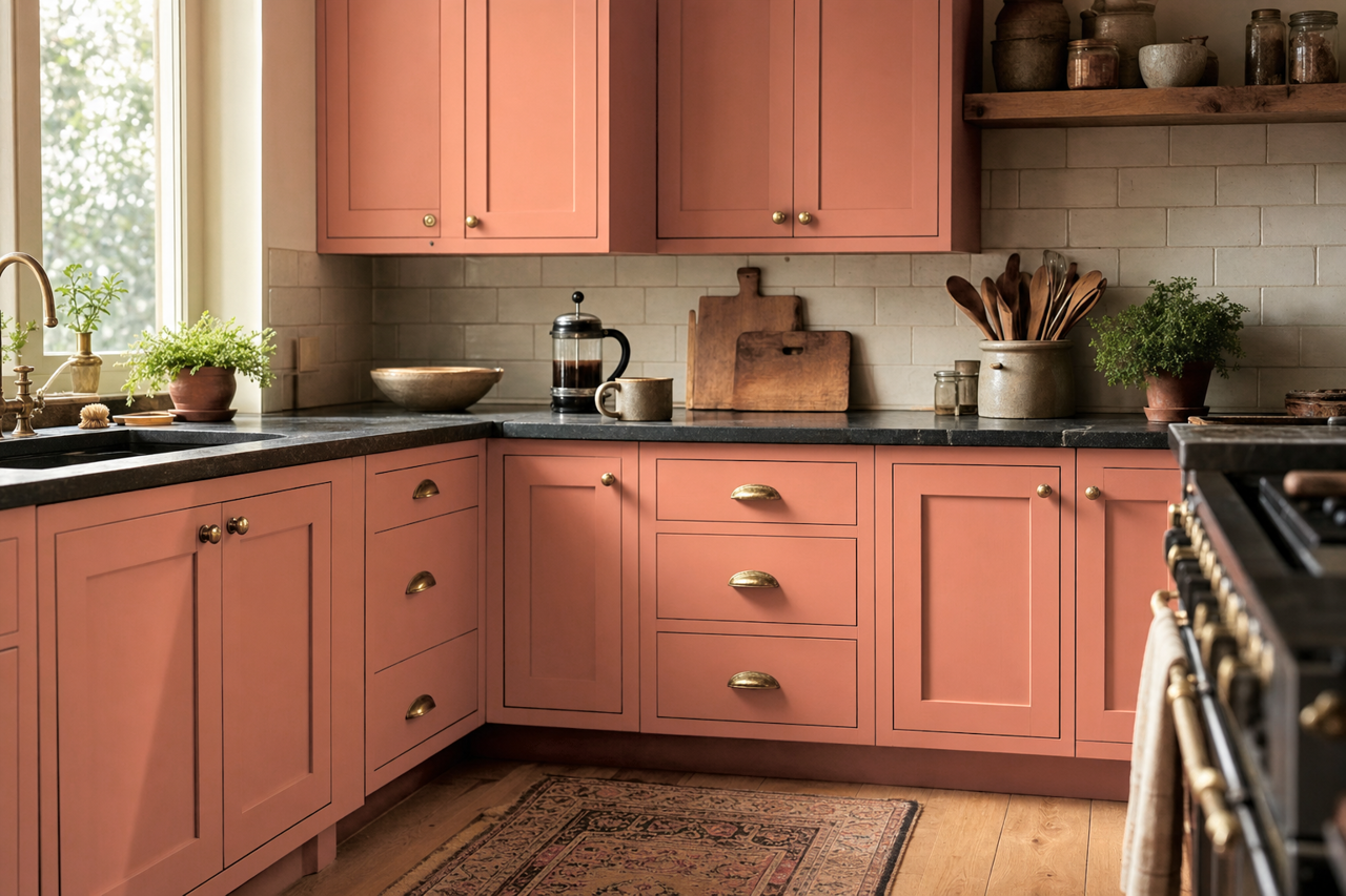 Coral by Benjamin Moore on cabinets