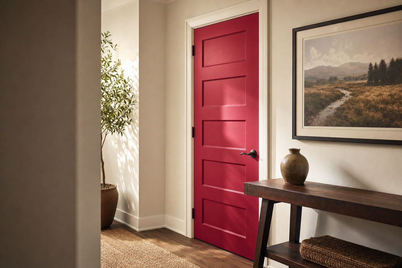 Cherry by Benjamin Moore on interior-doors