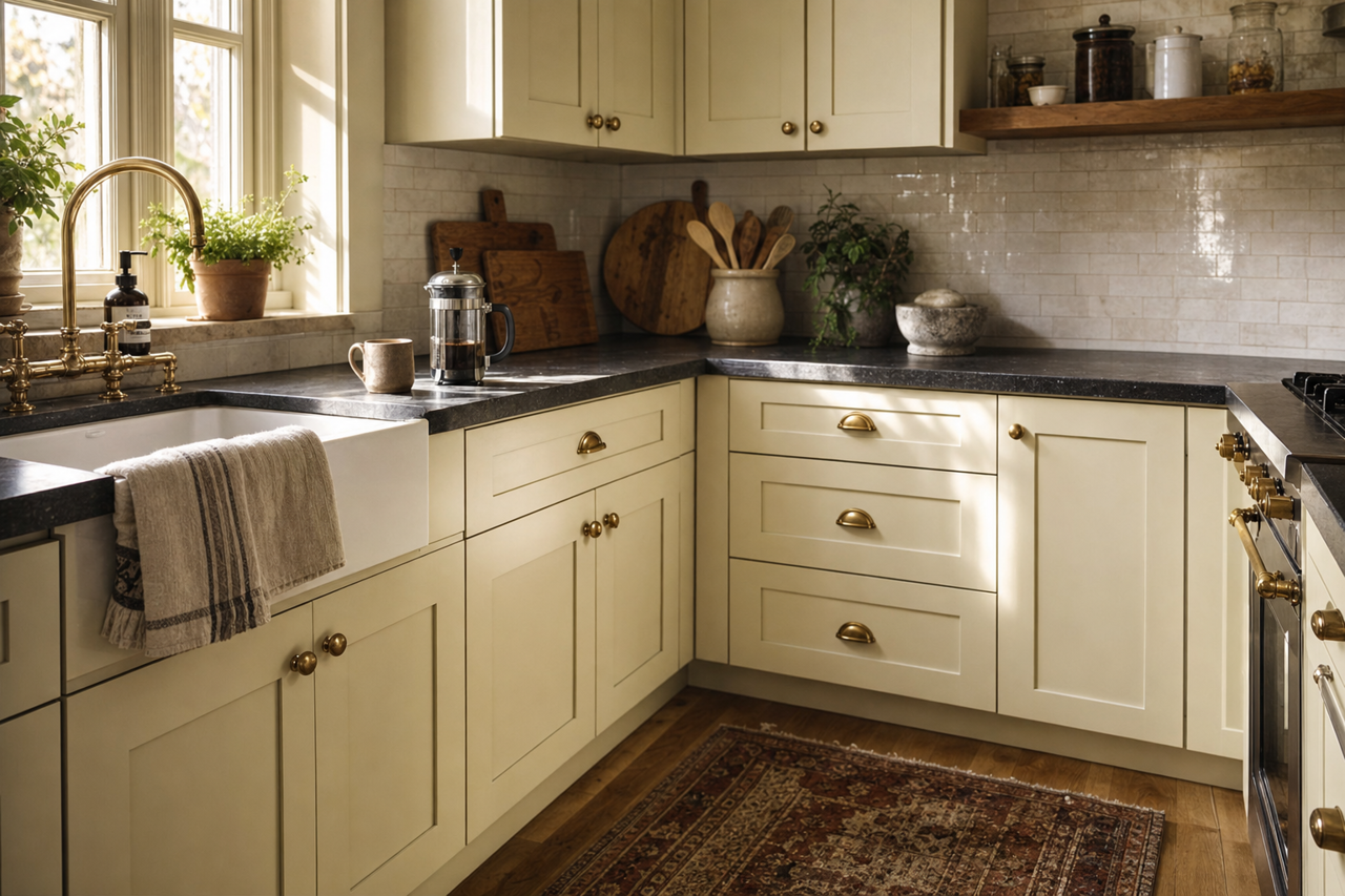 Doily by Benjamin Moore on cabinets