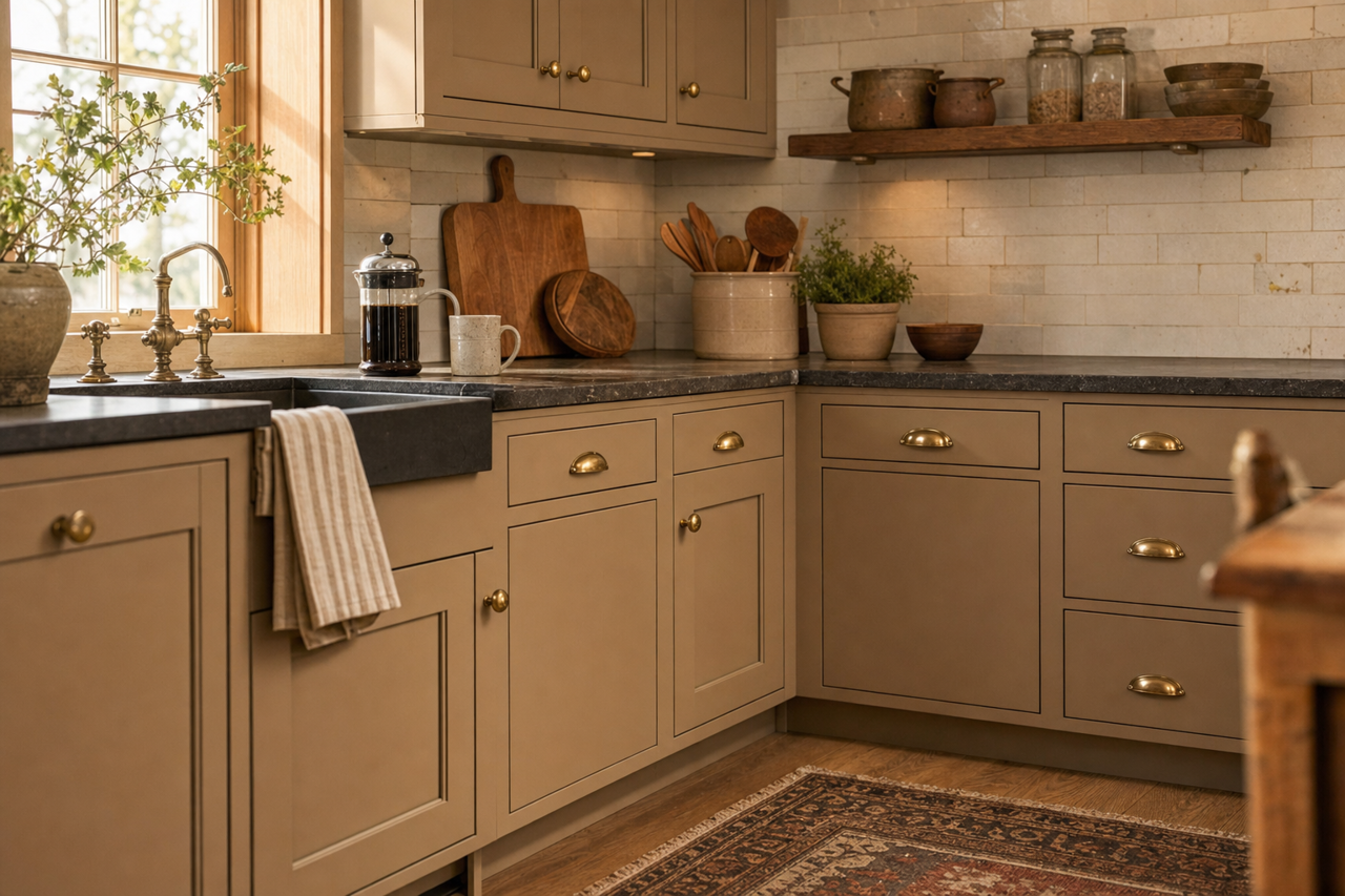 Worn by Benjamin Moore on cabinets