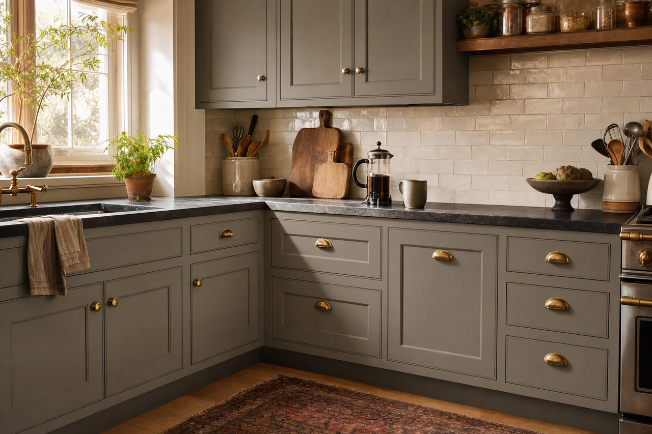 Windy by Benjamin Moore on cabinets