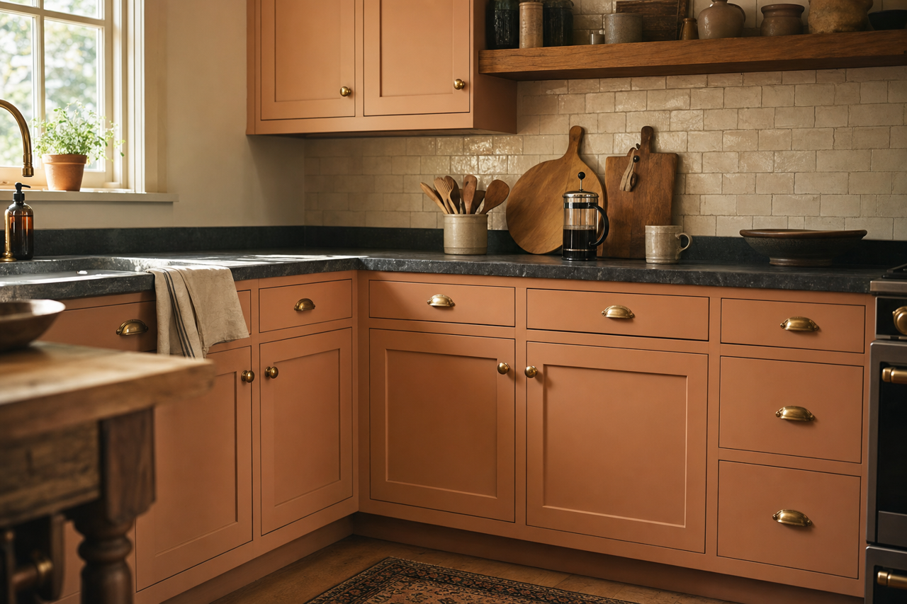 Quicksand by Benjamin Moore on cabinets