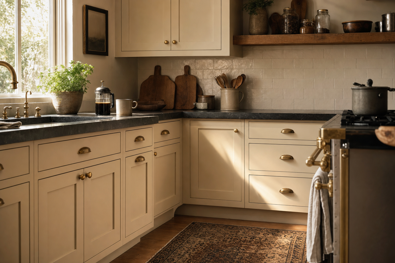 Lace by Benjamin Moore on cabinets