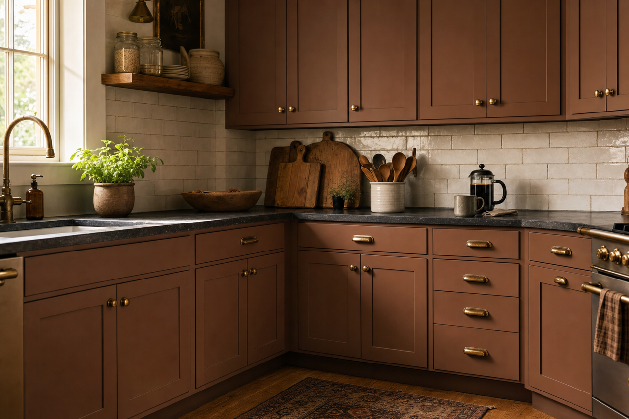 Brownstone by Benjamin Moore on cabinets