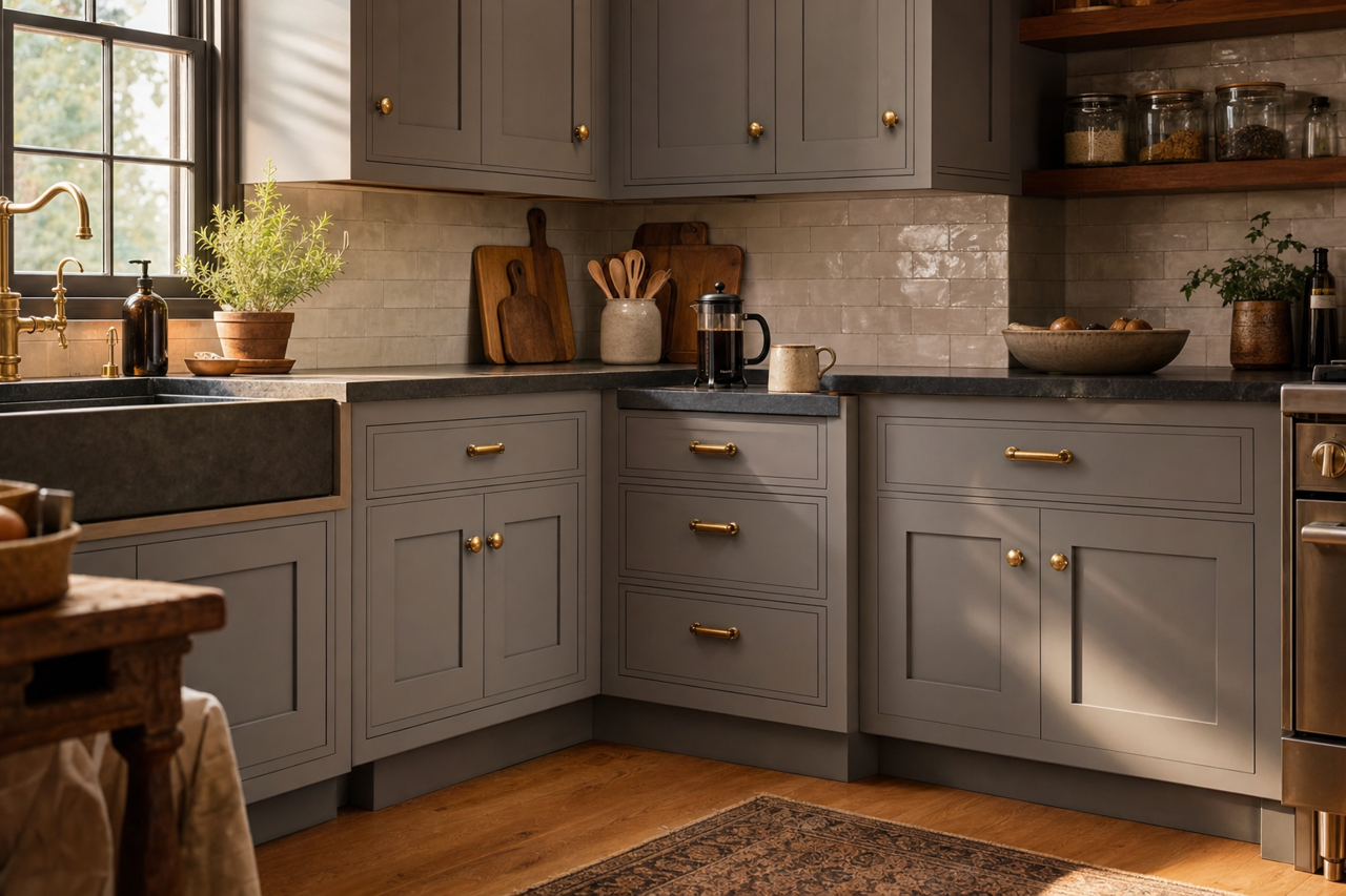 Wool by Benjamin Moore on cabinets