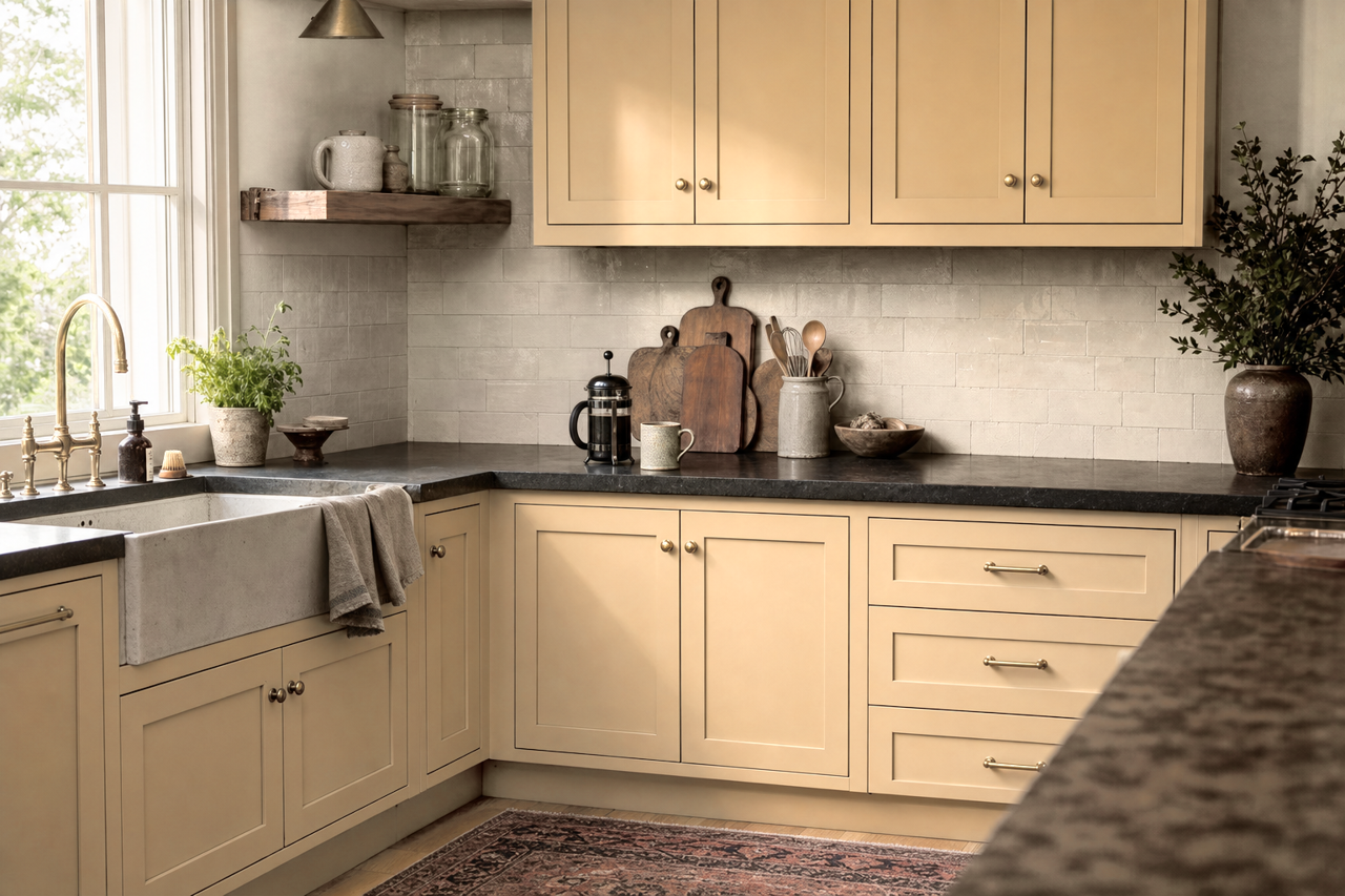Warm by Benjamin Moore on cabinets