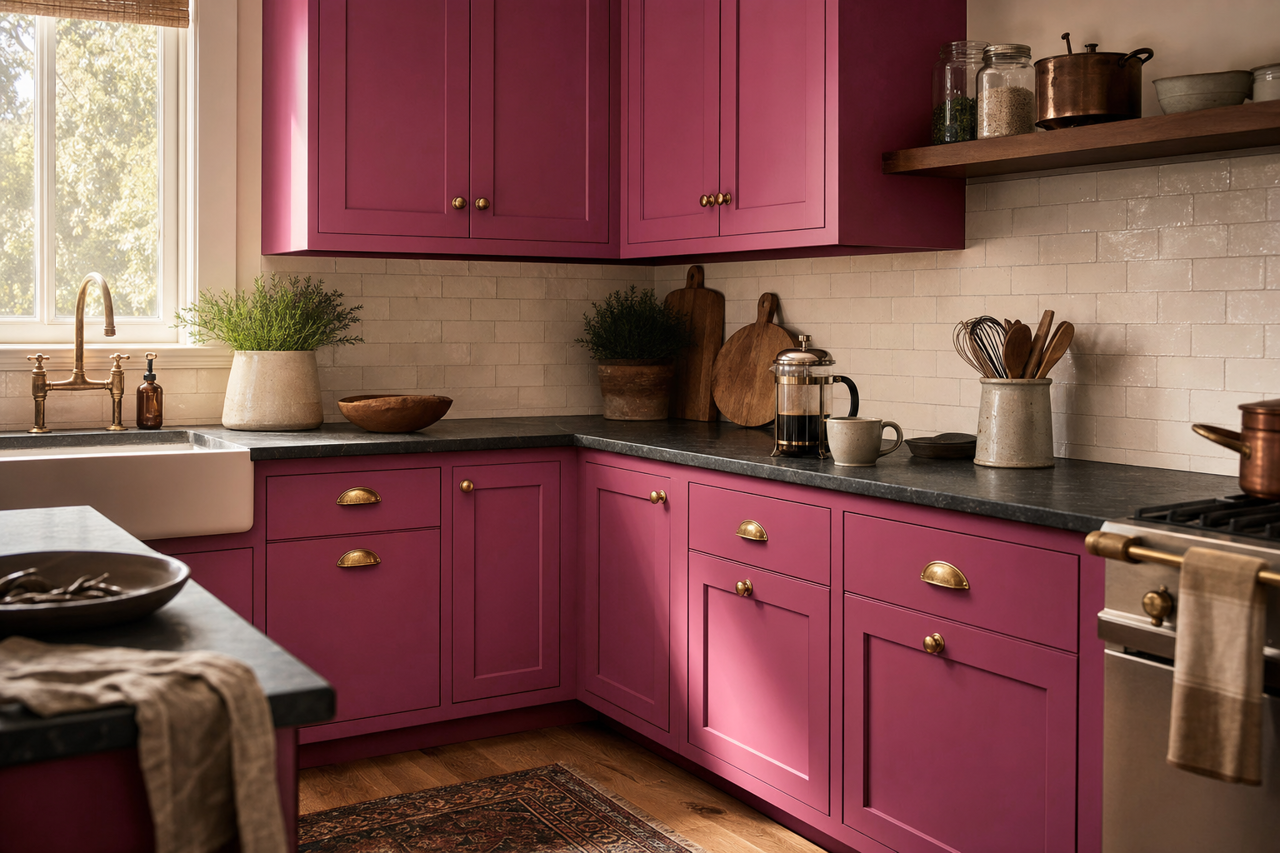 Berry by Benjamin Moore on cabinets