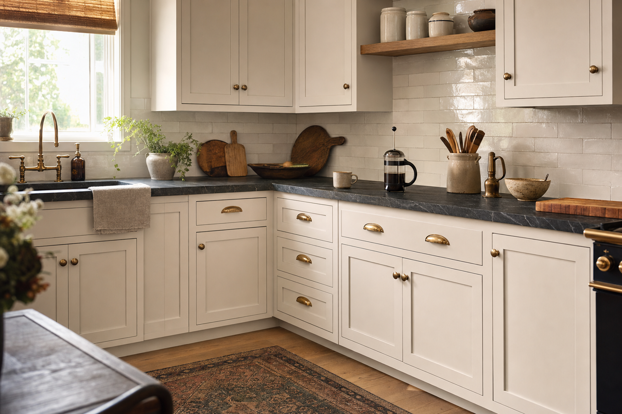 Lilac by Benjamin Moore on cabinets