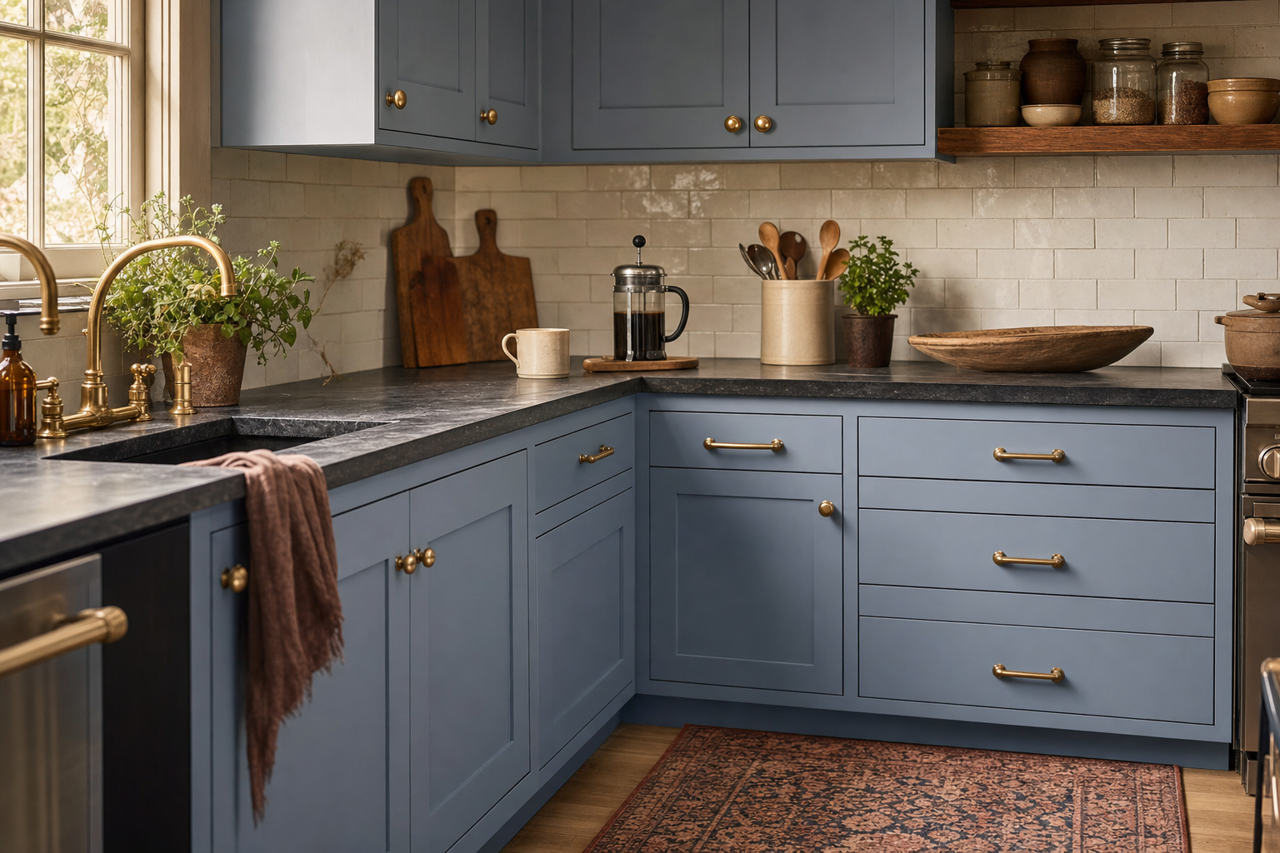 Pressed by Benjamin Moore on cabinets