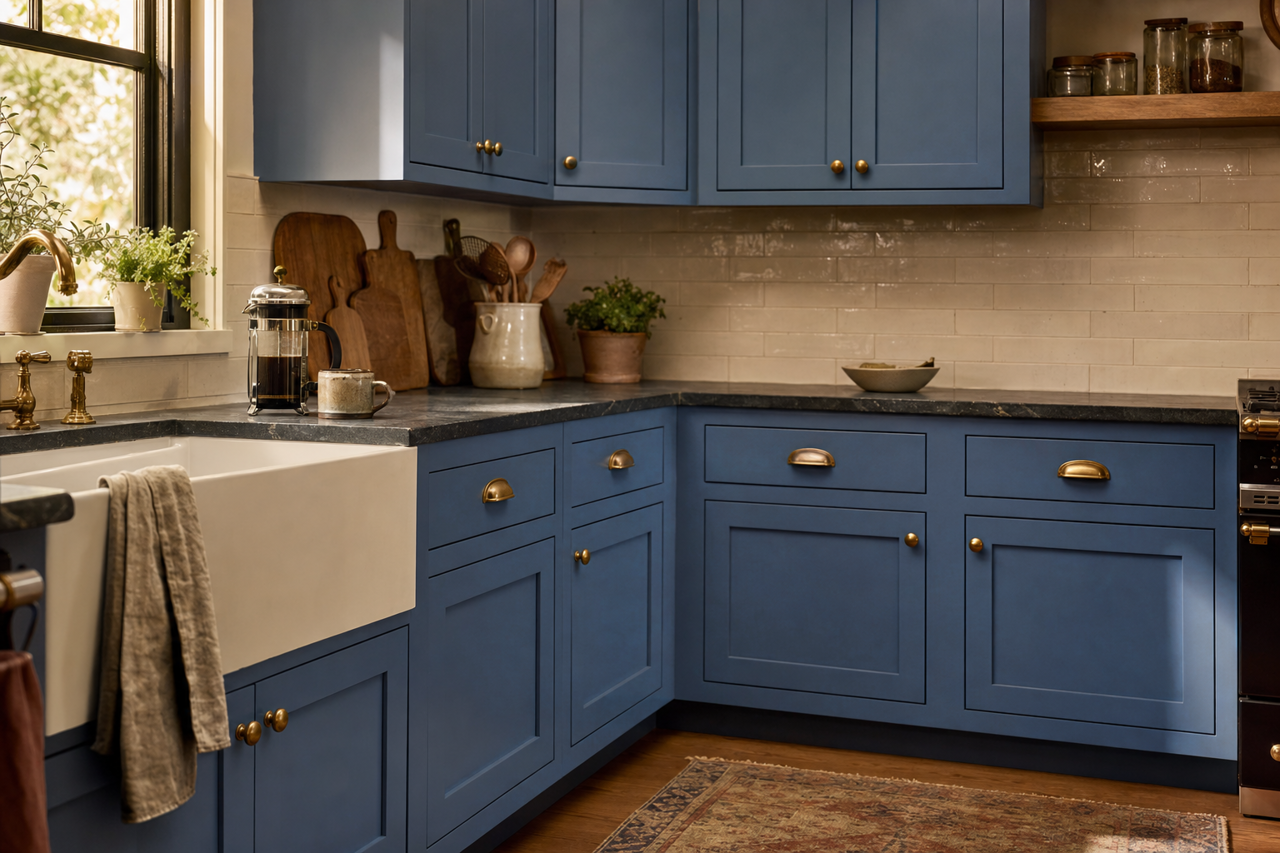Nile by Benjamin Moore on cabinets