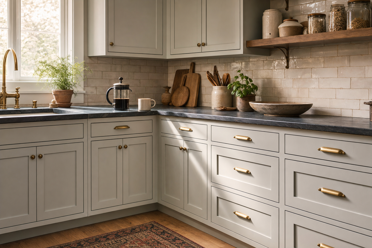 Seersucker by Benjamin Moore on cabinets