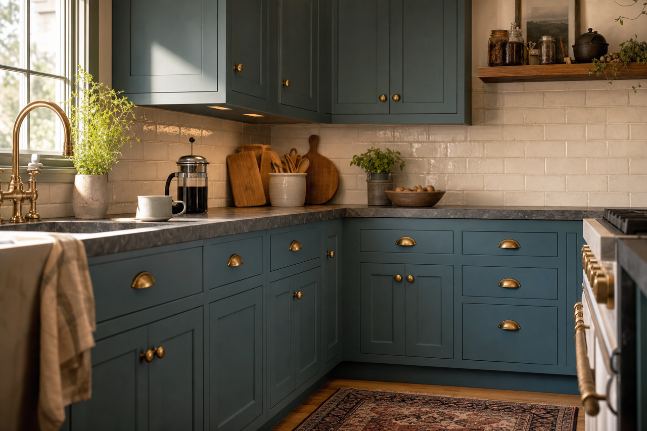Stained by Benjamin Moore on cabinets
