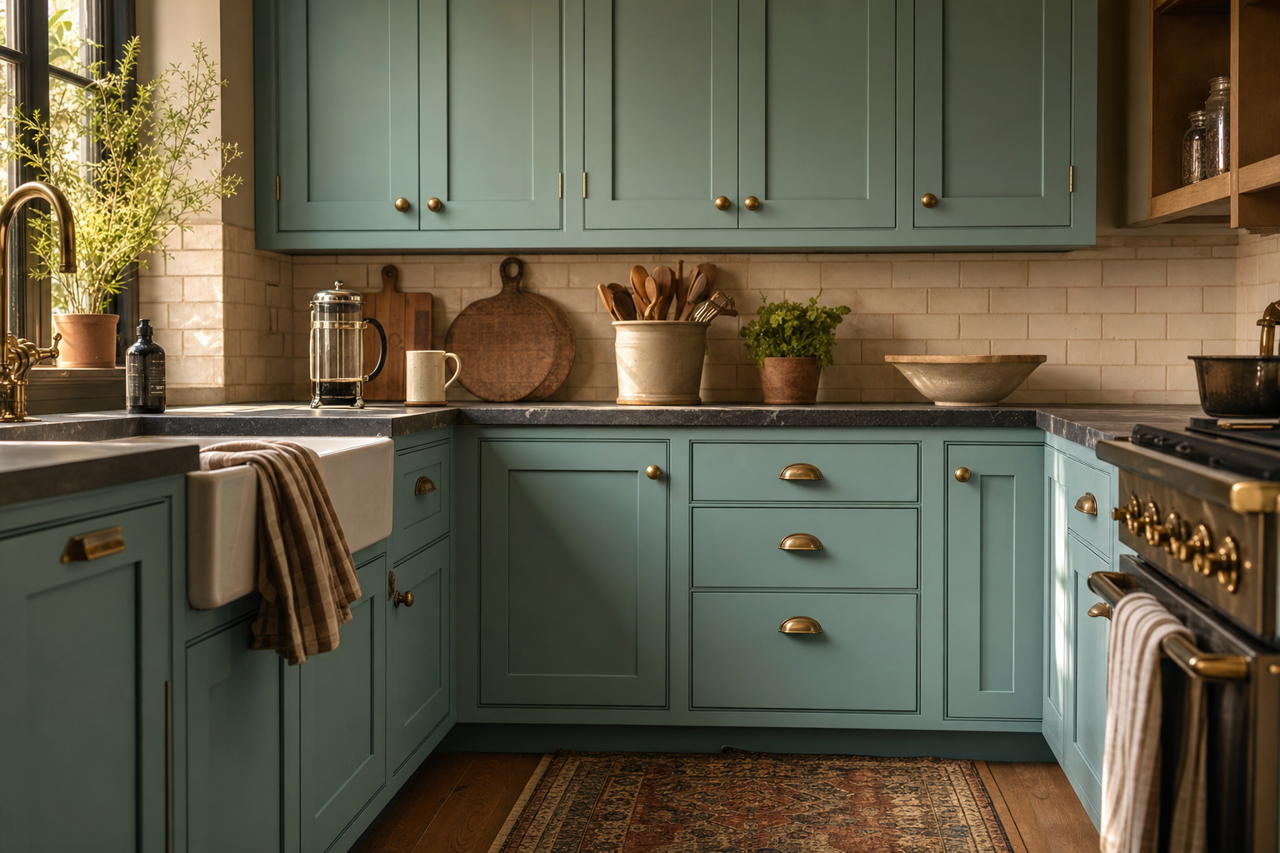 Antiqued by Benjamin Moore on cabinets