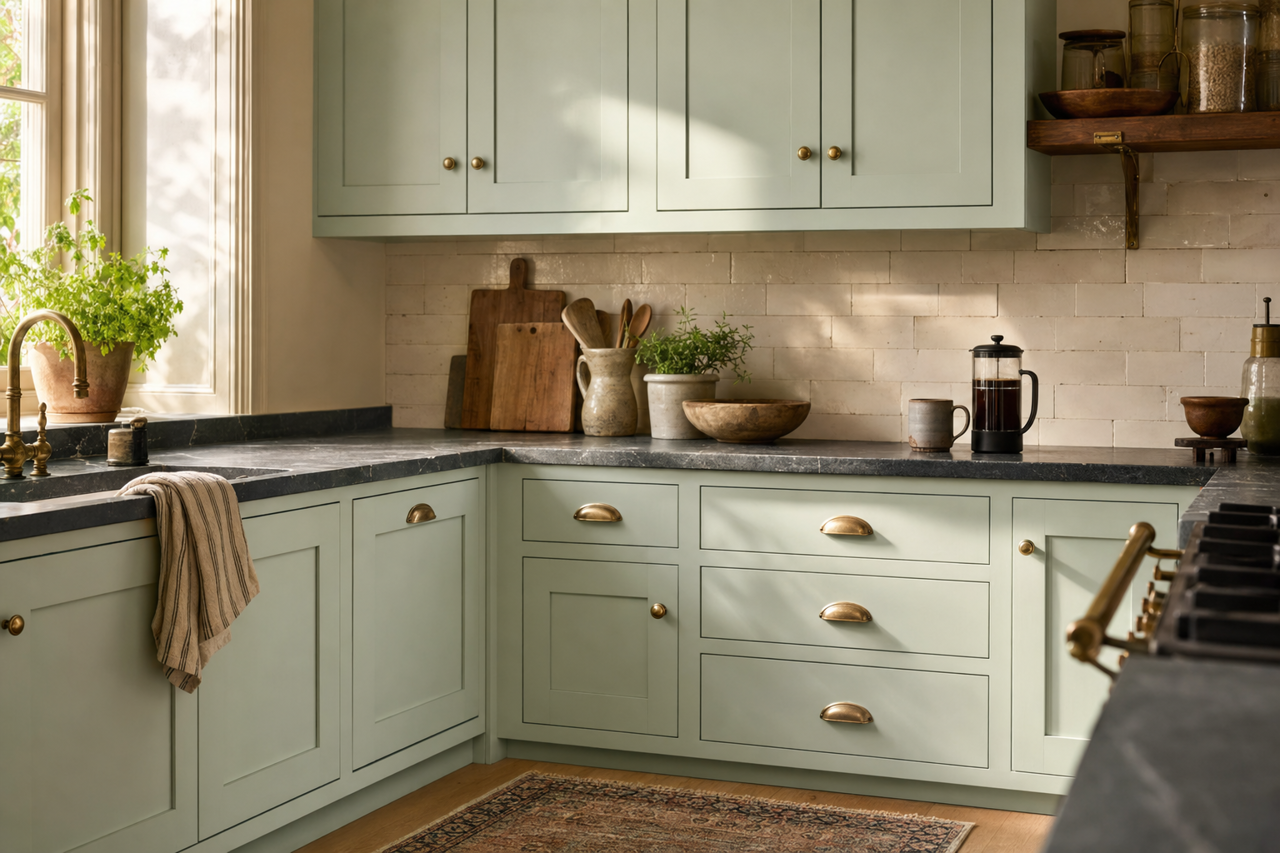 Sylvan by Benjamin Moore on cabinets