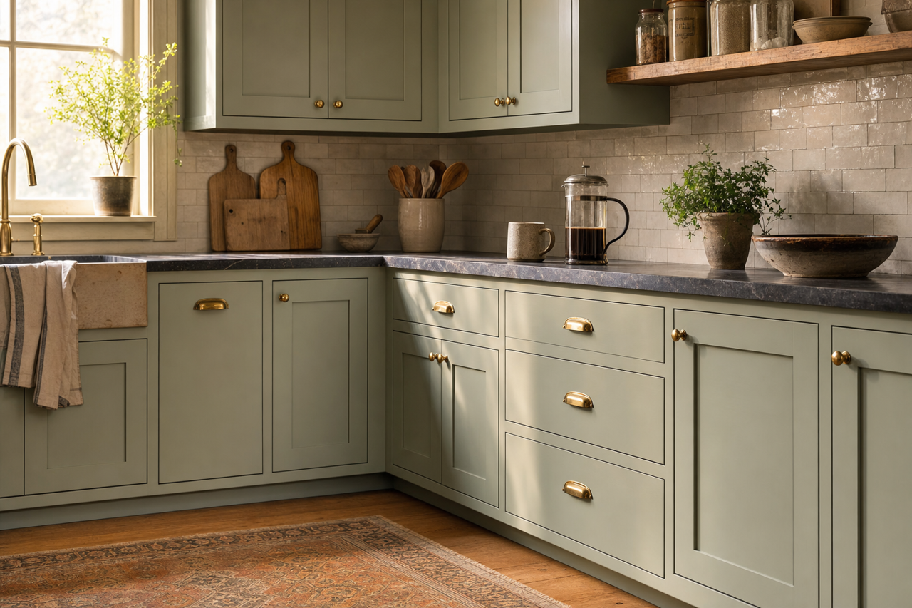 Sage by Benjamin Moore on cabinets