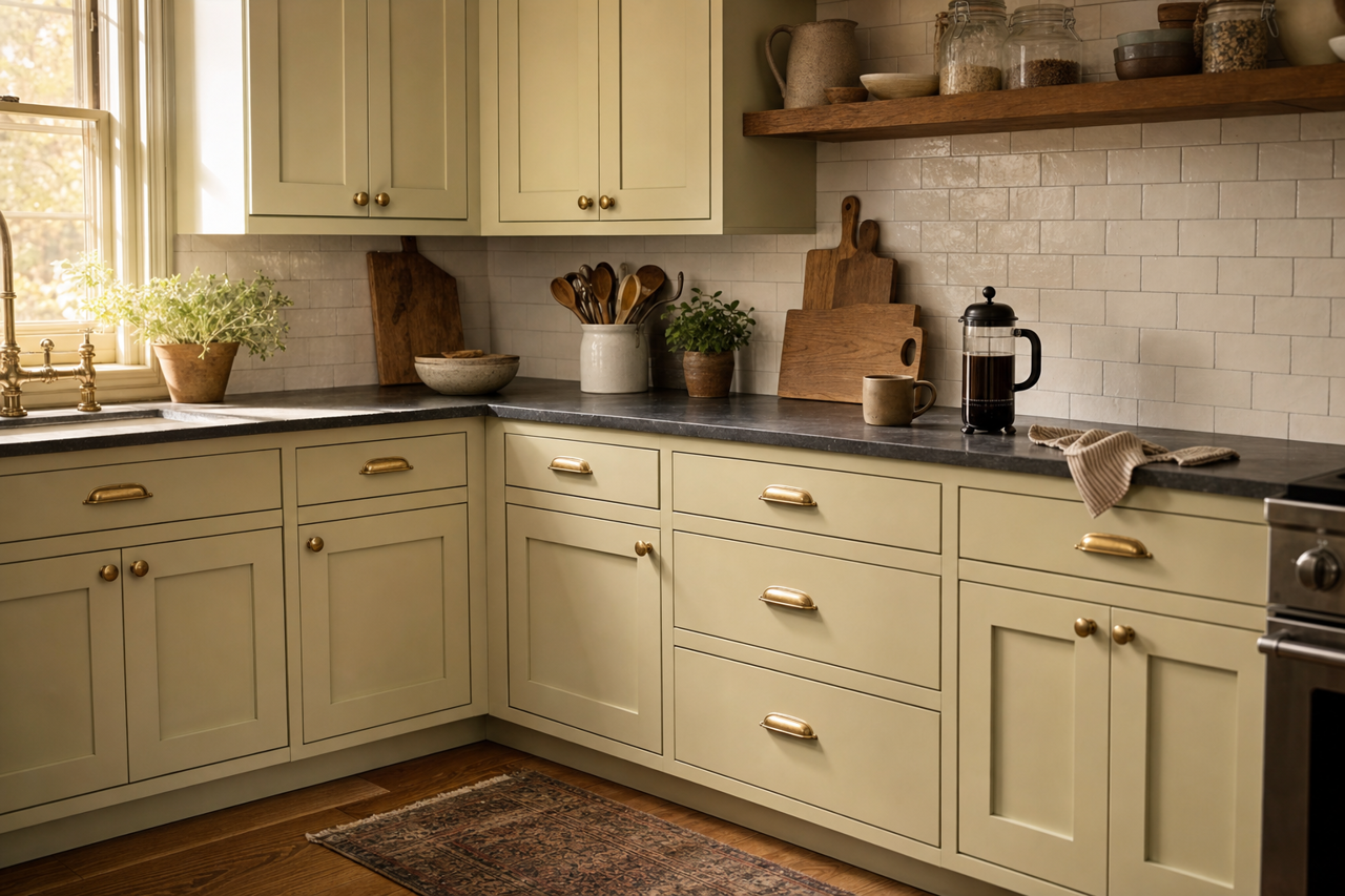 Plantation by Benjamin Moore on cabinets