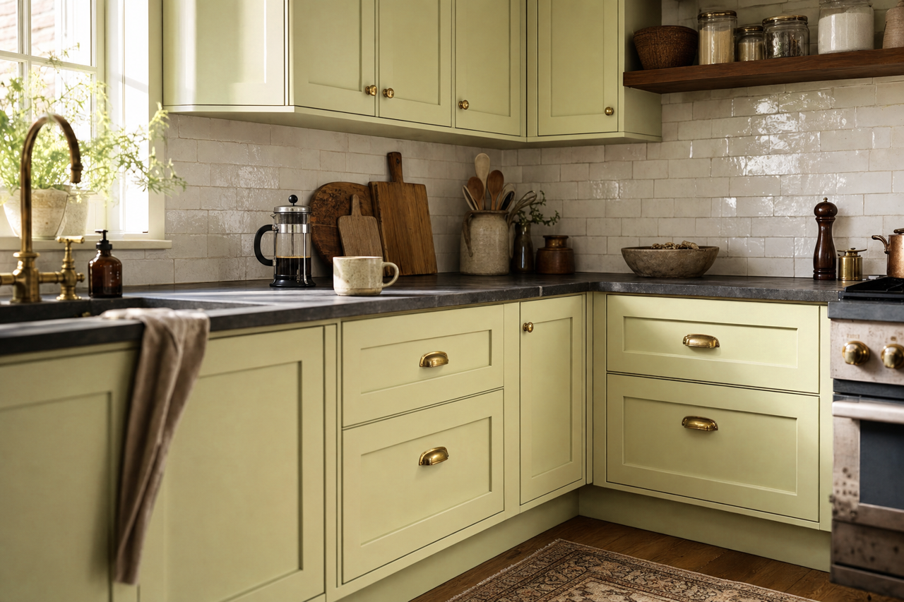 Peaceful by Benjamin Moore on cabinets
