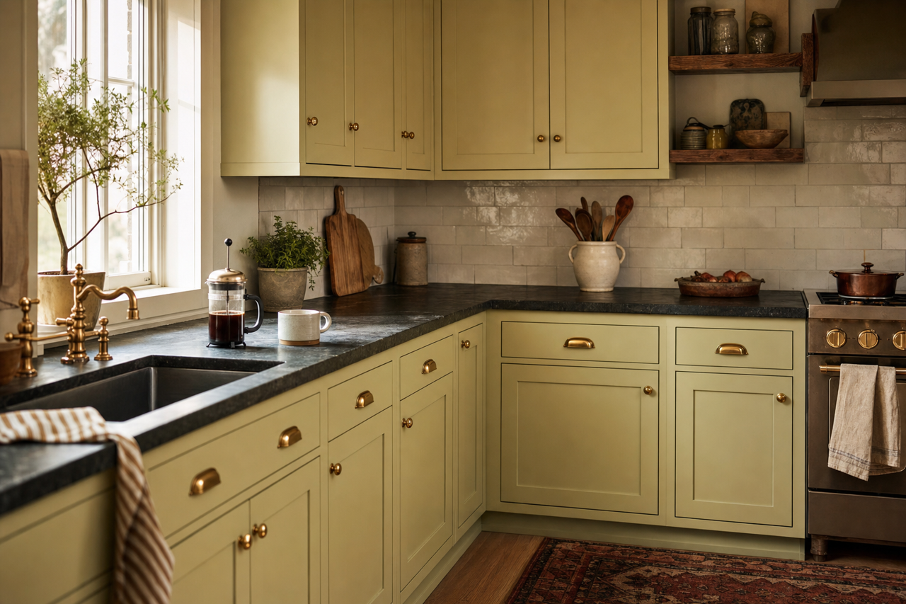Spring by Benjamin Moore on cabinets