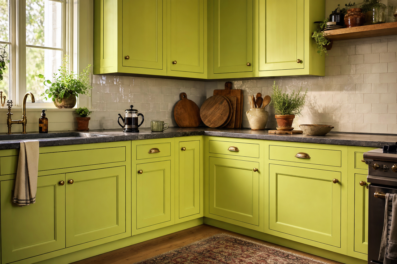 Limeade by Benjamin Moore on cabinets