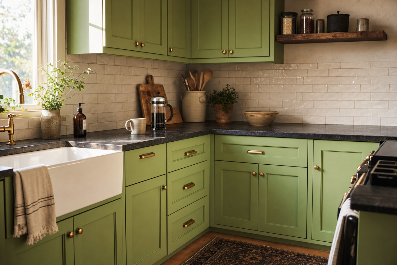 Green by Benjamin Moore on cabinets