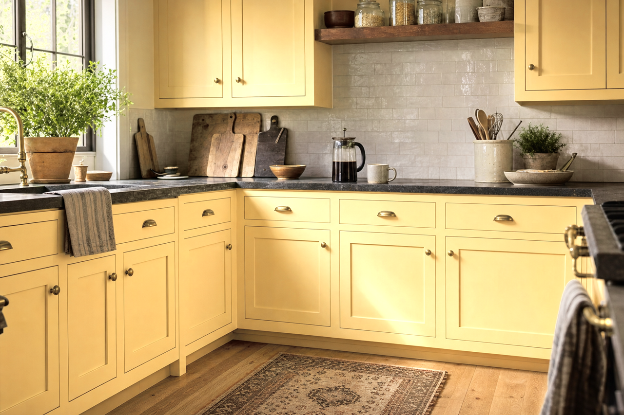 Yellow by Benjamin Moore on cabinets