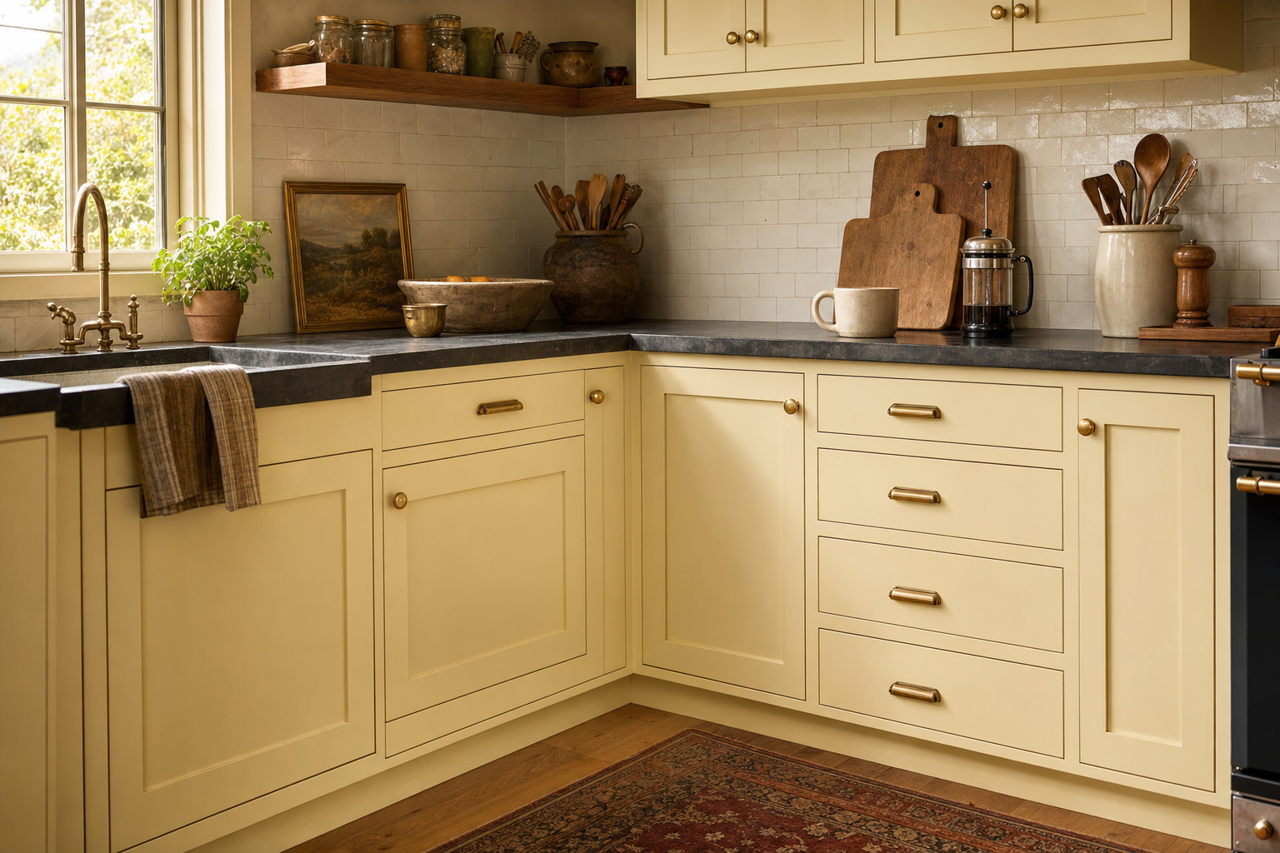 Knitted by Benjamin Moore on cabinets