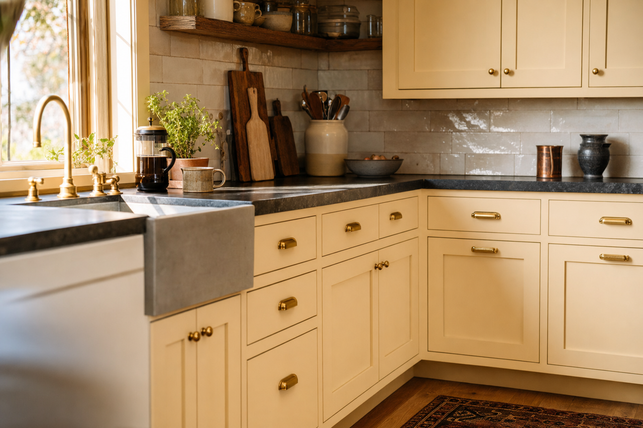 Calcite by Benjamin Moore on cabinets