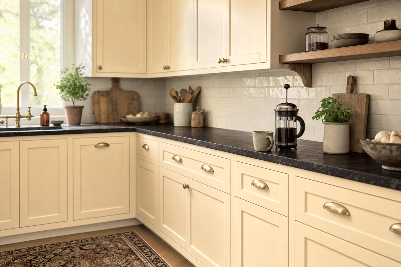Cornice by Benjamin Moore on cabinets