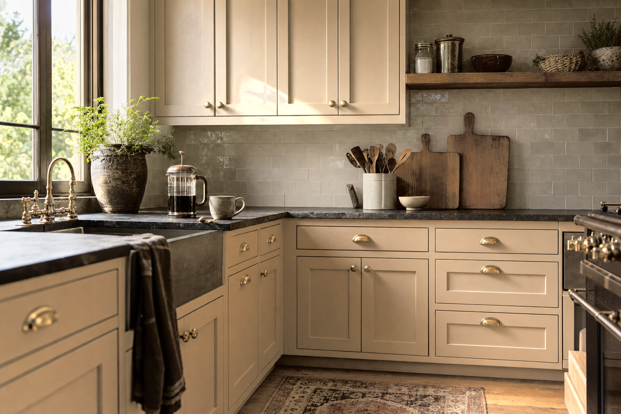 Brush by Benjamin Moore on cabinets