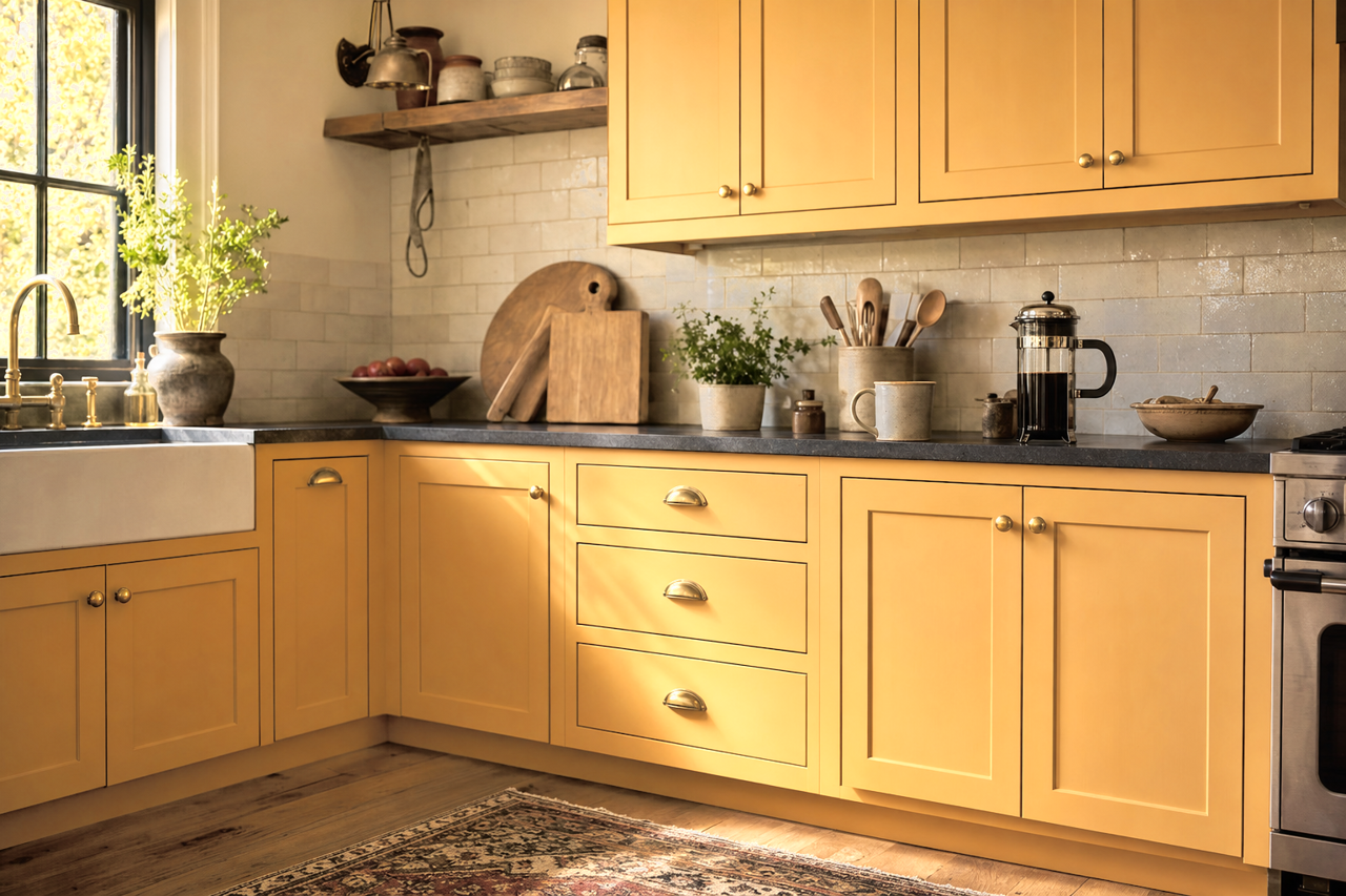 Gamboge by Benjamin Moore on cabinets