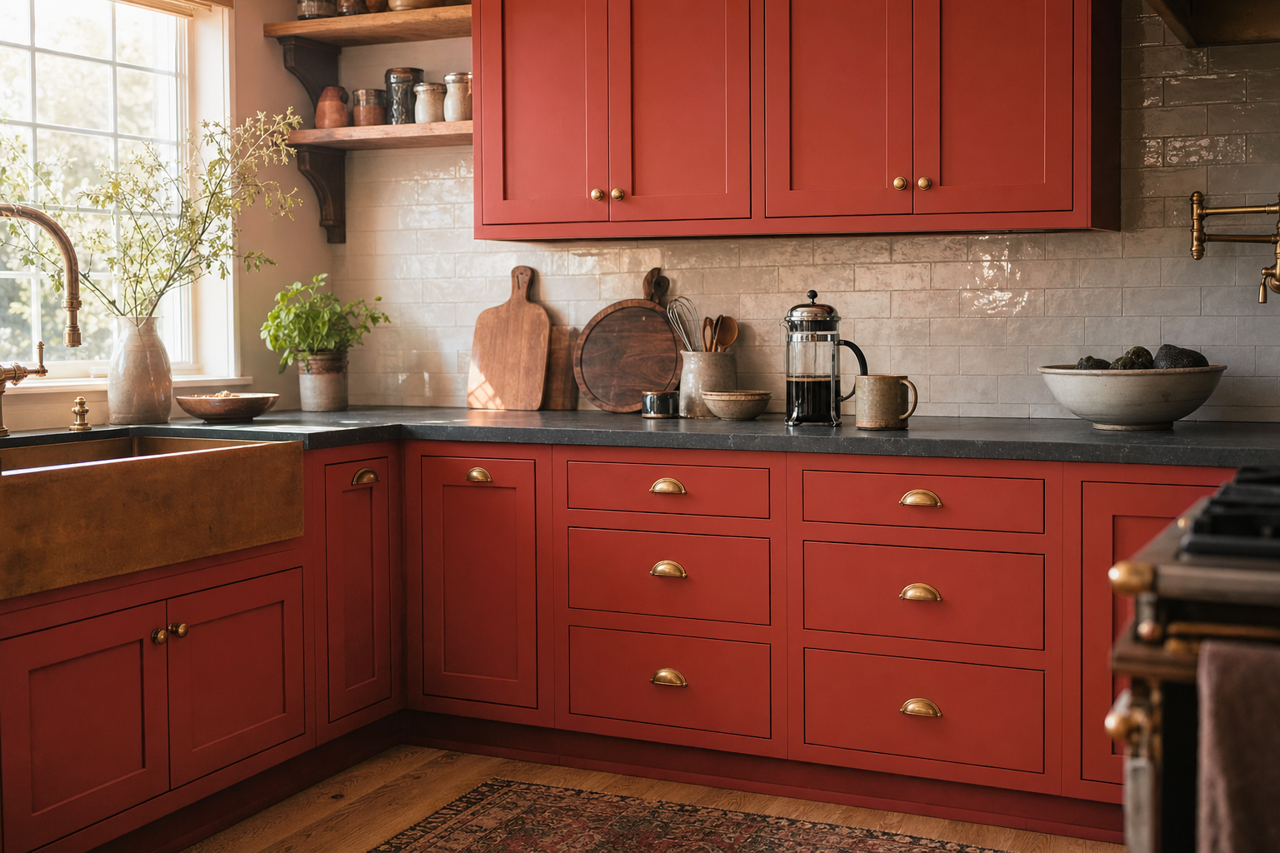 Cochineal by Benjamin Moore on cabinets