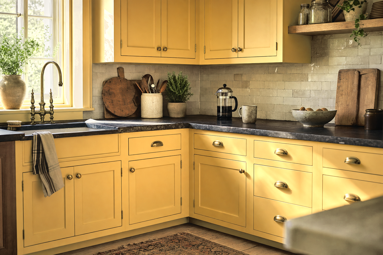 Damask by Benjamin Moore on cabinets
