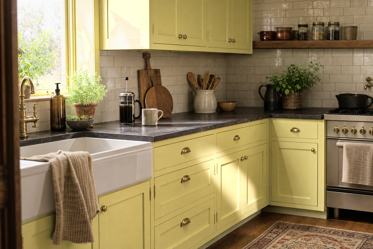Green by Benjamin Moore on cabinets