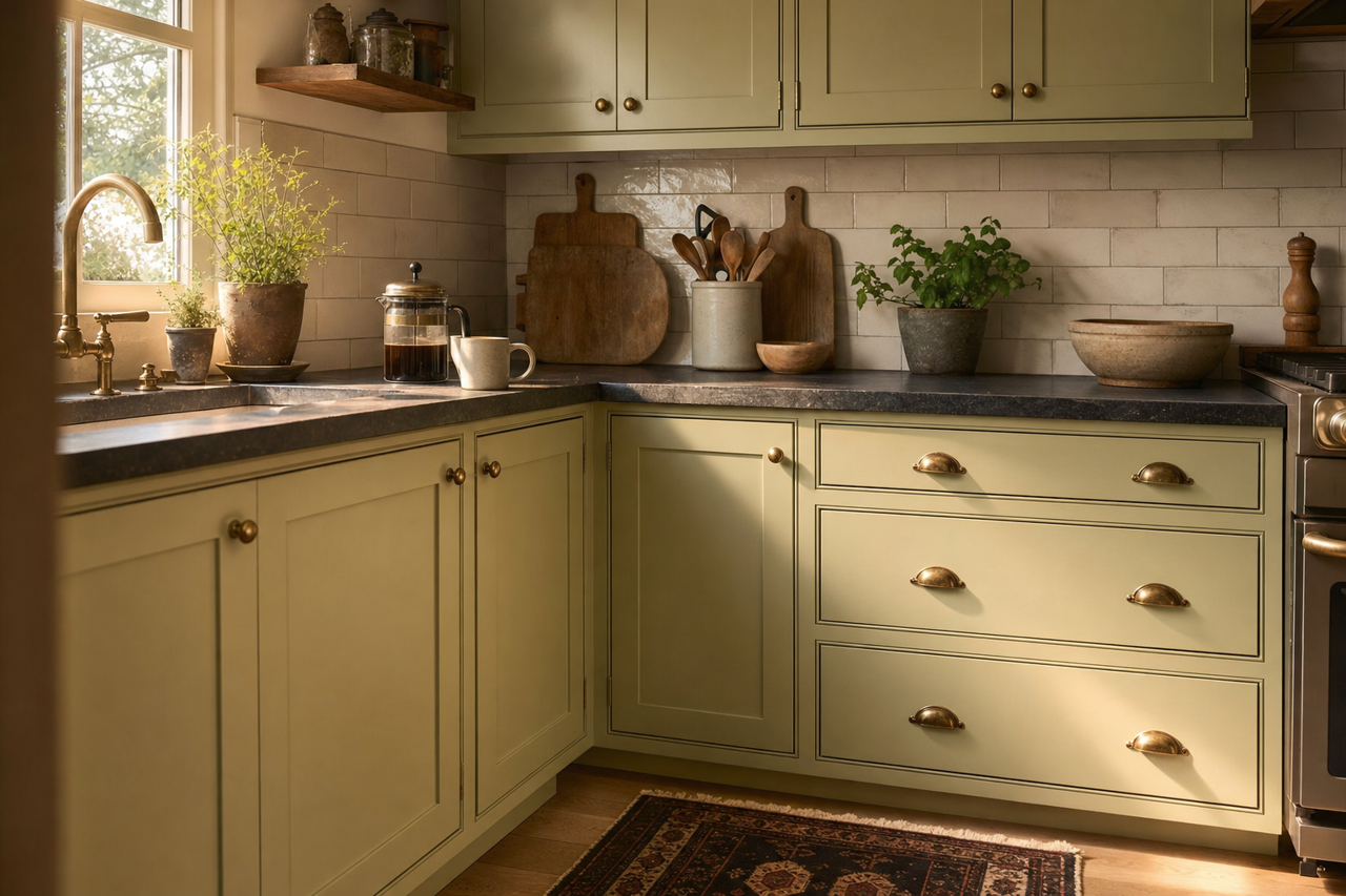 Burgess by Benjamin Moore on cabinets