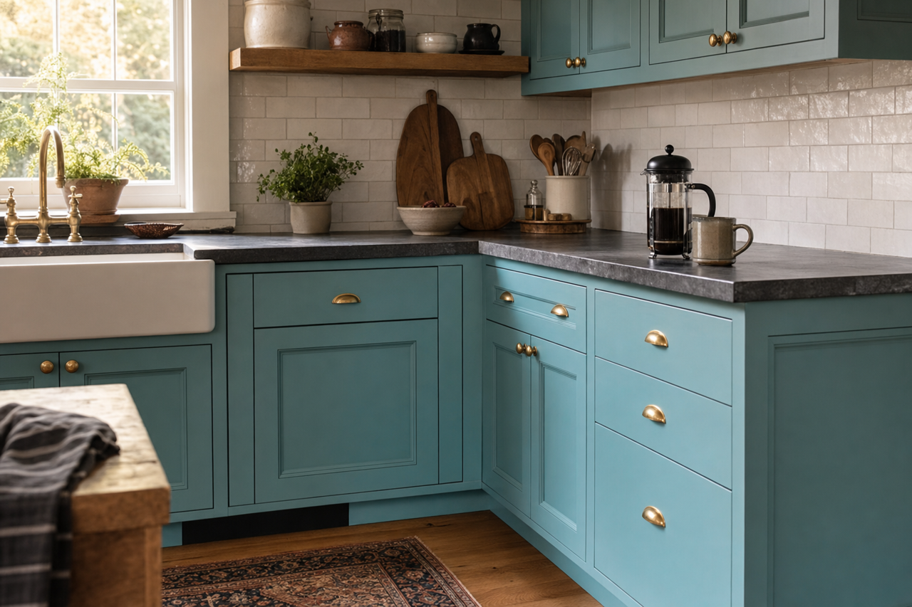 Bracken by Benjamin Moore on cabinets