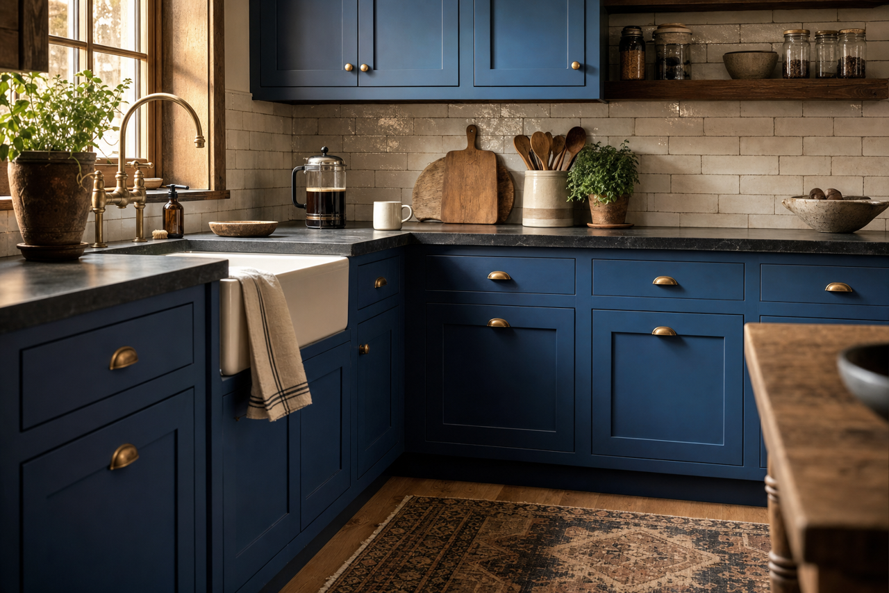 Prussian by Benjamin Moore on cabinets