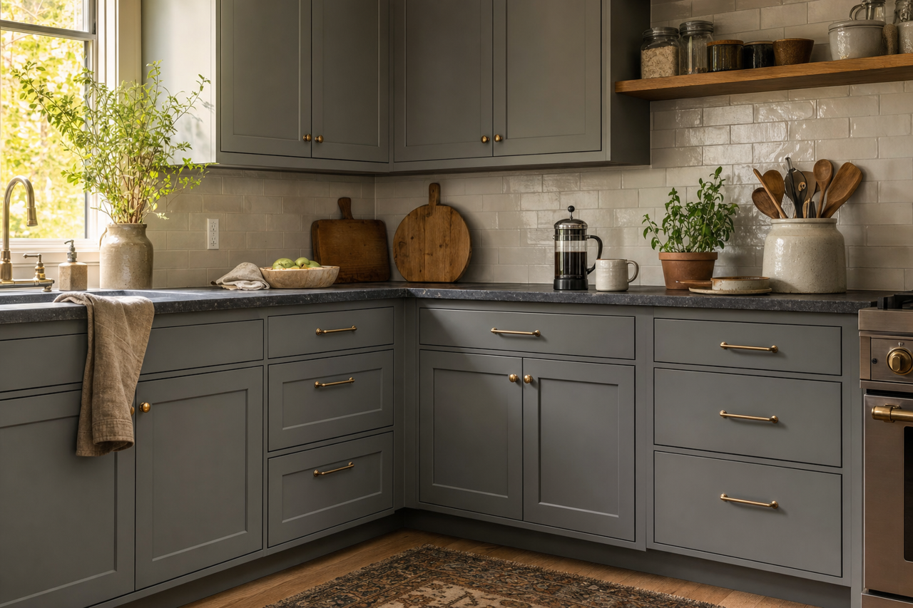 Bracken by Benjamin Moore on cabinets