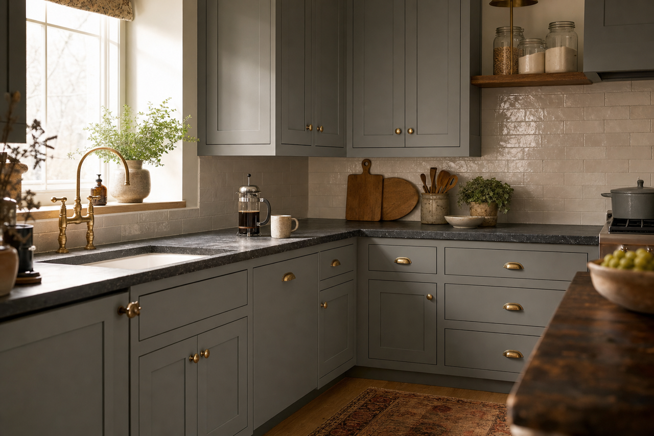 Lampblack by Benjamin Moore on cabinets