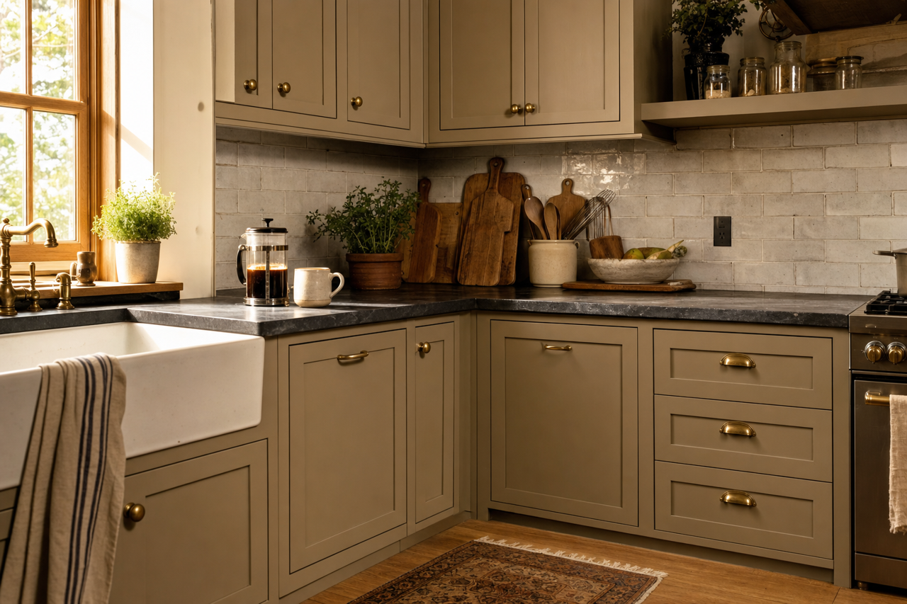 Pelham by Benjamin Moore on cabinets