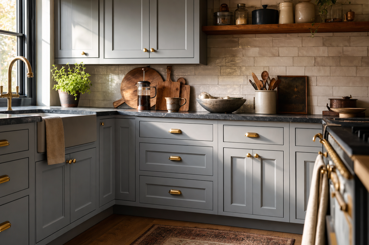 Tucker by Benjamin Moore on cabinets